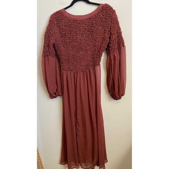 Anthropologie Sheer Cover-Up Midi Dress Crimson Smocked Lace-Up Boho Small NEW - Picture 6 of 6